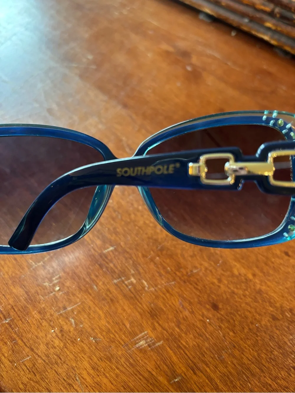 South Pole Oversized Sunglasses w Rhinestone Trim & Chainlink Temples
